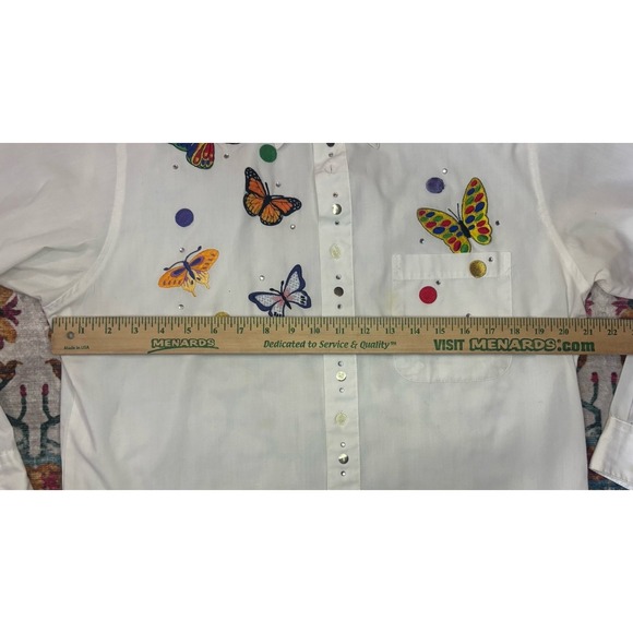 🦋Vintage Marquis Button Up Shirt Size 15.5 - Butterflies/ Rhinestones - Picture 9 of 11